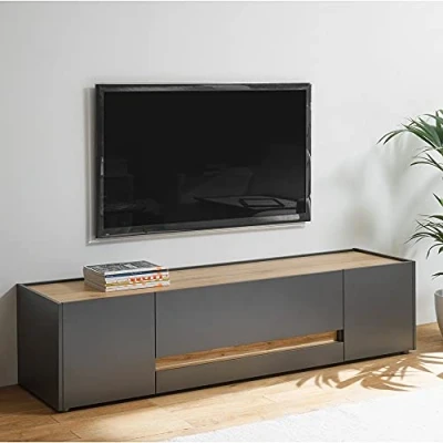 Abbildung von Lomadox Lowboard CRISP 61, TV modern in anthrazit mit Absetzungen Wotan Eiche Nb. 170/40/45 cm