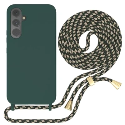 Abbildung von EAZY CASE Handyhuelle mit Kordel zum Umhängen Samsung Galaxy A54 Ultra Dünn, Flexibles Silikon, Fallschutz, Guter Griff Handyhülle, Nacht Grün/Grün Camouflage Clips Gold