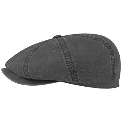 Abbildung von Stetson Hatteras Ballonmütze aus Bio Baumwolle Herren Nachhaltige Baumwollcap Flatcap mit UV Schutz 40 Schiebermütze Flat Cap Frühjahr/Sommer schwarz M (56 57 cm)