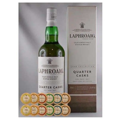 Abbildung von Laphroaig Quarter Cask Islay Single Malt Whisky + 12 Edelschokoladen in 6 Sorten