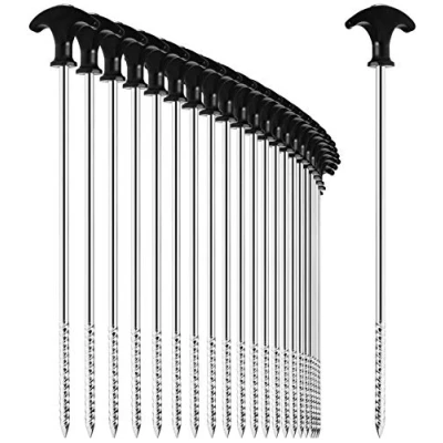 Abbildung von com four® 24x Zelt Heringe aus Stahl robuste, Lange Erdnägel mit Gewinde für Camping und Outdoor ideal normalen harten Boden T Griff
