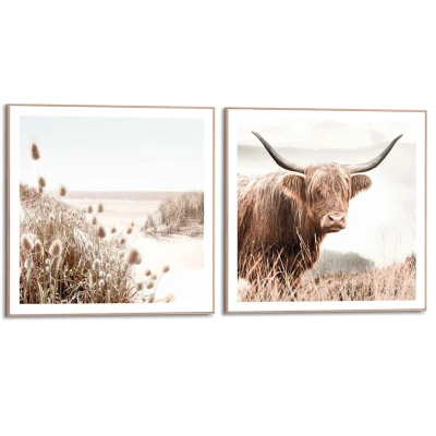 Abbildung von Reinders! Wandbild Freie Natur Highlander Kuh Heide Strand Ruhe, (2 St)