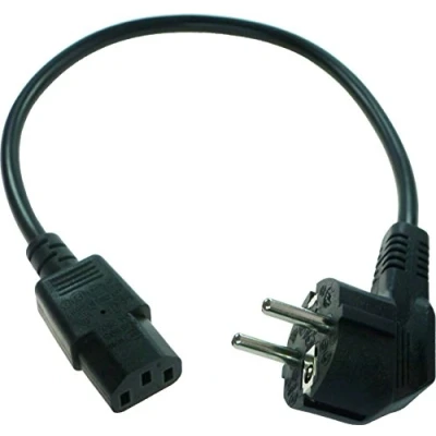 Abbildung von shortix kurzes Netzkabel (Stromkabel mit gewinkeltem Schutzkontaktstecker Typ E+F auf gerade Kaltgerätebuchse). schwarz. 40cm.