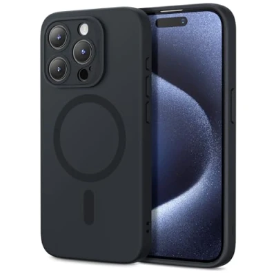 Abbildung von ESR für iPhone 15 Pro Hülle,Kompatibel mit MagSafe, unterstützt magnetisches Laden, dünne Handy Hülle aus flüssigem Silikon, stoßdämpfendes Case, Display und Kameraschutz, Cloud Serie, Schwarz
