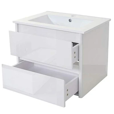 Abbildung von Mendler Waschbecken + Unterschrank HWC B19, Waschtisch Badezimmer, Hochglanz 50x60cm weiß