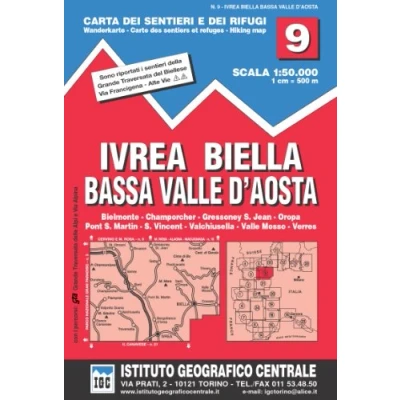 Abbildung von IGC Italien 1 : 50 000 Wanderkarte 9 Val d&#039;Aosta: Bielmonte, Champorcher, Gressoney S. Jean, Oropa, Pont Martin, Vincent, Valchiusella, Valle ... et refuges; Hiking map (Carta. Valli)