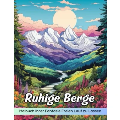 Abbildung von Ruhige Berge Malbuch: Ausmalseite „Serene Mountains“, Friedliche Landschaften Zum Kreativen Ausmalen