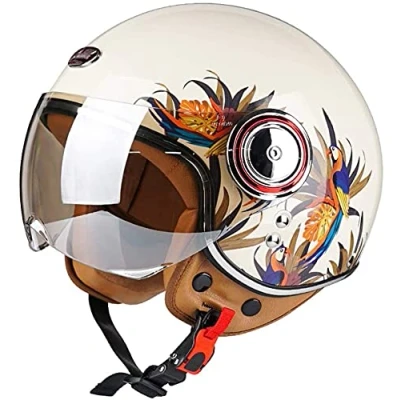 Abbildung von STTTBD Mattschwarz/Blume · Vespa Jethelm mit offenem Gesicht Herren und Damen Motorrad Roller Halbhelme Jet Pilot Motor Retro Chopper Cruiser Vintage Moped Helm DOT/ECE Zulassung B,M