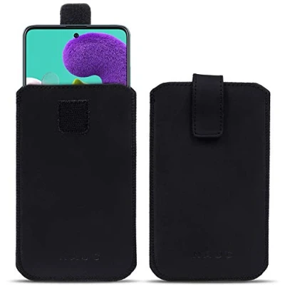 Abbildung von Leder Handy Hülle kompatibel für Samsung Galaxy A21s Tasche Schutzhülle Schwarz Smartphone Lederhülle Pull Tab Sleeve Cover