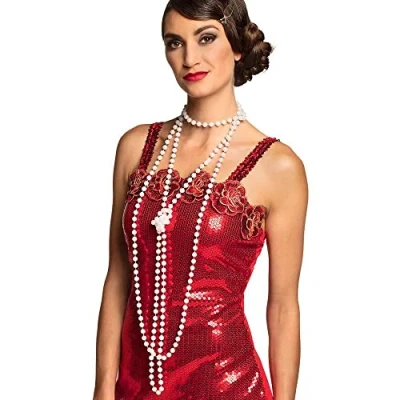 Abbildung von Boland 64342 Halsketten Flapper, Weiß, 2 Stück, Länge 83 cm, Perlenketten, 20er Jahre Outfit, Accessoire, Kostüm, Karneval, Mottoparty