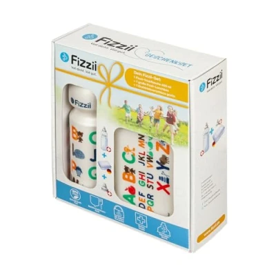 Abbildung von Fizzii Geschenkset Pausenset ABC (Trinkflasche 600ml + Lunchbox Ersatztrinkverschluss, im hochwertigen Geschenkkarton)