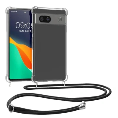 Abbildung von kwmobile Necklace Case kompatibel mit Google Pixel 8a Hülle Silikon Cover Handykette Band Handyhülle Transparent Schwarz