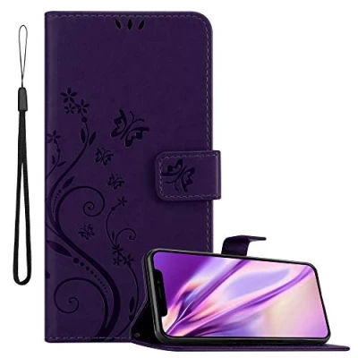Abbildung von Cadorabo Hülle kompatibel mit Apple iPhone 11 PRO Blumen Design aus Kunst Leder Flip Klappbare Stoßfeste Magnetische [Standfunktion] [Kartenfächern] Cover für Tasche in Lila