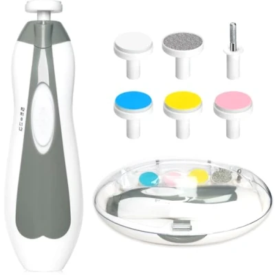 Abbildung von Elektrischer Baby Nagelschneider, 6 in 1, Nagelknipser, Nagelfeile, Babypflegeset, Maniküre Set für Kleinkinder, Neugeborene oder Erwachsene (grau)
