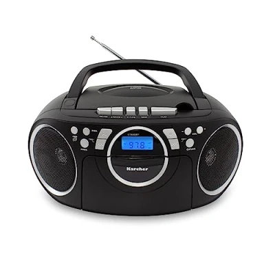 Abbildung von Karcher RR 5042 B tragbares CD Radio/Boombox mit Player und Kassettenspieler (UKW, Batterie /Netzbetrieb, AUX In) schwarz