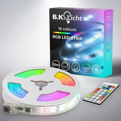 Abbildung von B.K.Licht LED Streifen 10 meter Magic RGB Band 22W Musiksensor selbstklebend BKL1560, 300 flammig, Stripe 230V Fernbedienung kürzbar indoor