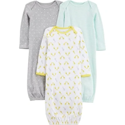 Abbildung von Simple Joys by Carter&#039;s Baby Mädchen 3 Pack Neutral Cotton Sleeper Gown Infant and Toddler Nightgowns, Grau/Grün/Gelb, 0 Monate (3er Pack)