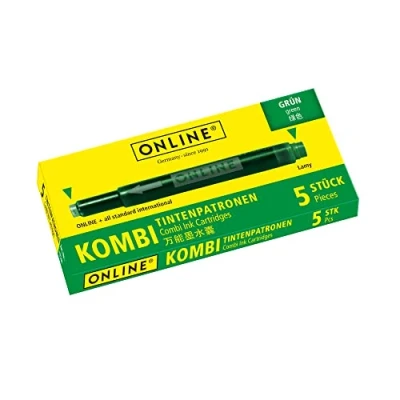 Abbildung von ONLINE Kombi Tintenpatronen, Universal Patronen, kompatibel mit allen gängigen Füllern, auch Lamy Füller, Ersatz Schachtel 5 Großraum Farbe: Grün