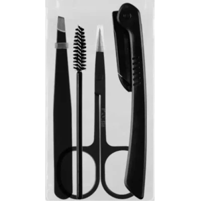 Abbildung von 1x Augenbrauen 4er Set aus Edelstahl schwarz inkl. Rasierer Schere Pinzette und Pinsel für Frauen Männer (1x Set)