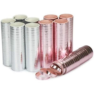 Abbildung von com four® Luftschlangen metallic rosa und silberfarben 10 Rollen als Party Deko für Geburtstage Papierschlangen Silvester (10 Stück metallic)