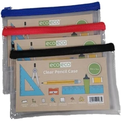 Abbildung von eco 90% recyceltes Clear Exam transparentes Federmäppchen, farbige Reißverschlüsse, 1 Stück, eco183