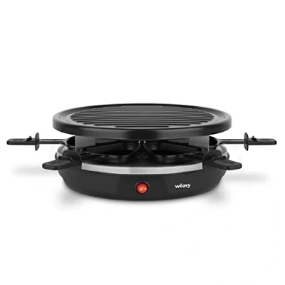 Abbildung von Wëasy Raclette Gerät und Grill LUGA40, 6 Personen, Antihaftbeschictung, 900 W, rund Edelstahl, schwa