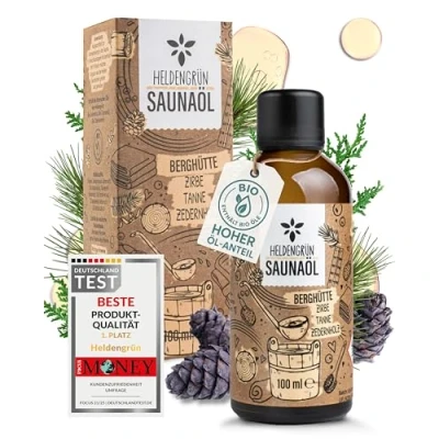 Abbildung von Heldengrün Bio Saunaaufguss Wald Berghütte [ECHTE ÖLE, 3 DÜFTE] Saunaöl mit Zirbe, Tanne &amp; Zedernholz Natur Sauna Aufgussmittel ätherischem Öl