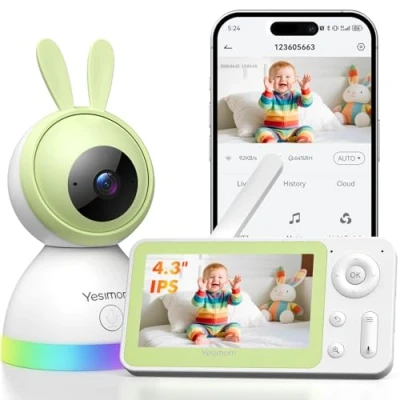 Abbildung von YESIMOM Babyphone mit Kamera 1080P HD PTZ 360, WLAN Video Baby Monitor App, IR Nachtsicht, 4X Zoom, Bewegungs /Geräuscherkennung, 2 Wege Audio, Auto Tracking, Bereichsalarme