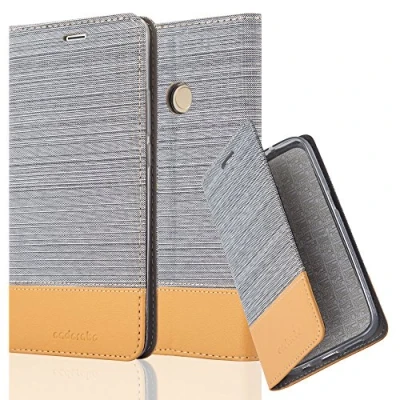 Abbildung von Cadorabo Hülle kompatibel mit Xiaomi Mi MAX 2 aus Premium Jeans und Kunst Leder Flip Klappbare Stoßfeste Magnetische [Standfunktion] [Kartenfächern] Cover für Tasche in Grau