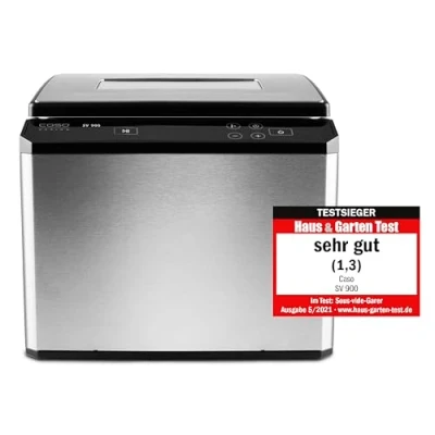 Abbildung von CASO SV900 Sous Vide Garer, perfektes Vakuum garen im Wasserbad für bis zu 5 Portionen, Niedertemperaturgarer 30C 90C in 0,1C Schritten, Silver, Sliber