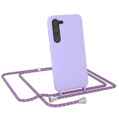 Abbildung von EAZY CASE Handytasche zum Umhängen kompatibel mit Samsung Galaxy S23 Handy Schutzhülle Band, Necklace Hülle, farbig TPU Case, Lavendel Lila Schnur Unicorn Clips Silber