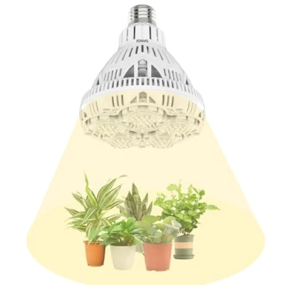 Abbildung von SANSI 24W LED Pflanzenlampe Vollspektrum, E27 Weiß Pflanzenlicht für Zimmerpflanzen, Grow Light mit High PPFD 117,06μmol/s/㎡@1ft, Wachstumslampe Gewächshäusern,Innengärten, Blumen, Gemüse, Obst