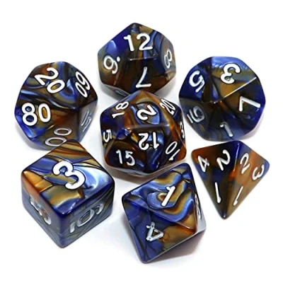 Abbildung von CREEBUY D&amp;D Würfelset, polyedrisch, mit blauen und goldenen Farben, für Dungeon and Dragons, Pathfinder, Rollenspiele, Würfel Würfelbeutel