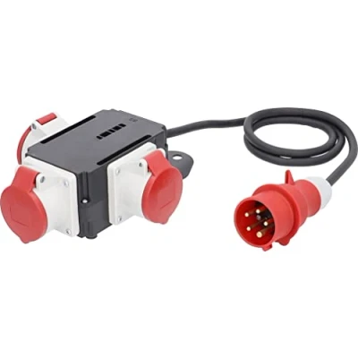 Abbildung von as Schwabe MIXO Starkstromverteiler CEE Stecker 400V/16A/5 polig, ca. 11 kW Starkstrom Adapter 3 x Steckdose 400 V 16 A 5 polig 1,5 m Leitung Außenbereich Made Germany IP44, 60526