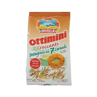 Abbildung von Divella Ottimini Croccanti Integrali 7 Cereali Vollkornkekse mit Müsli 300g Biscuits Cookies italienische Kekse