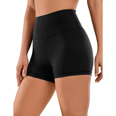Abbildung von CRZ Yoga Naked Feeling Damen Kurze Leggings High Waist Blickdicht Fithess Shorts Radlerhose Sporthose 7cm Schwarz 38