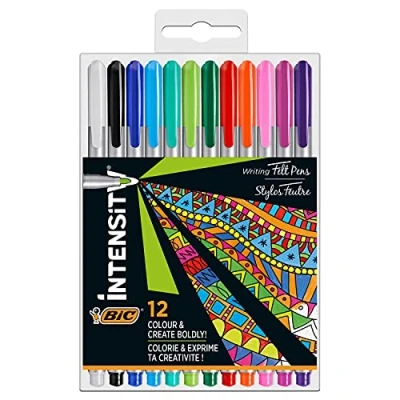 Abbildung von BIC Intensity Fineliner, Filzstifte in 12 verschiedenen Farben, mit mittlerer Spitze, für Bullet Journal &amp; Mandala, sortiert