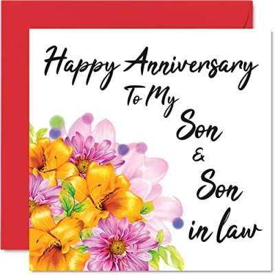 Abbildung von Niedliche LGBT Jubiläumskarte für Sohn, Happy Anniversary Son &amp; in Law&quot;, besondere Hochzeitstagskarte Männer und Ihn, 145 mm x mm, schöne Grußkarten Verlobte