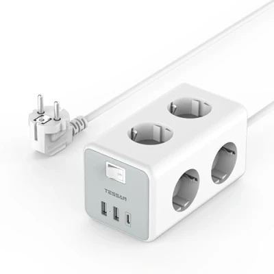 Abbildung von TESSAN 6 Fach Steckdosenleiste mit USB C, 9 in 1 Mehrfachsteckdose Steckdose Schalter, Mehrfachstecker Verteilersteckdose, Steckerleiste Verlängerungskabel 2M für Zuhause Büro