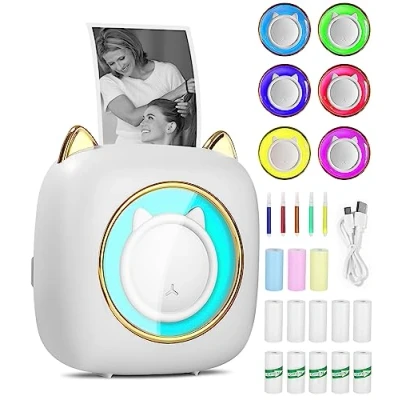 Abbildung von heuchaey Mini Drucker,Mini Fotodrucker für Smartphone,Kabelloser Bluetooth Drucker,Tragbarer drucker mit iOS und Android,Thermo Notizen,Memo,Journal,Reisen Logo