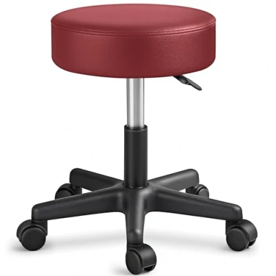 Abbildung von TRESKO Rollhocker höhenverstellbar Weinrot Drehhocker 10 cm Dicke Polsterung Arbeitshocker 360 drehbar Hocker