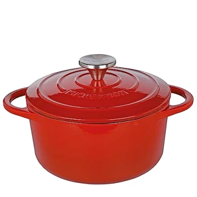 Abbildung von Küchenprofi Gusseisen Bräter mit Deckel, Rot/innen schwarz, 20 cm, Schmortopf, Auflaufform, Dutch Oven, Brotbacktopf, emailliert, für alle Herdarten (inkl. Induktion), zum Schmoren, Backen, Braten