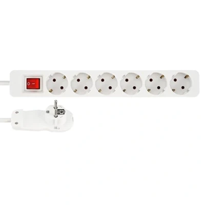 Abbildung von REV Steckdosenleiste SMART Mehrfachsteckdose 6 Fach mit Flachstecker &amp; beleuchtetem Schalter zum Stromsparen, 2m, 3680W, weiß