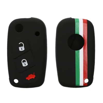 Abbildung von kwmobile Autoschlüssel Hülle kompatibel mit FIAT Lancia 3 Tasten Schlüsselhülle Italien Streifen Grün Rot Schwarz