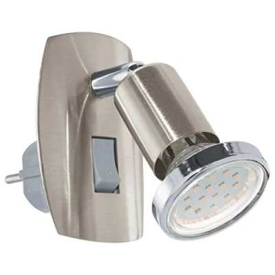 Abbildung von EGLO LED Steckdosenleuchte MINI, 1 flammig, H 10 cm, Chromfarben, Stahl, wechselbar, Warmweiß, Nickelfarben matt, verstellbarer Lampenschirm