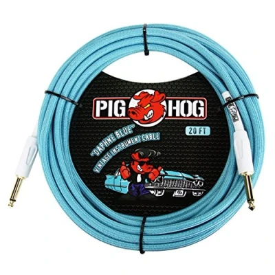 Abbildung von Pig Hog Vintage Serie Instrumentenkabel, Daphne Blue, 6m/20ft, 6.35 (1/4) auf (1/4), Hochwertige Qualität, Gewebt