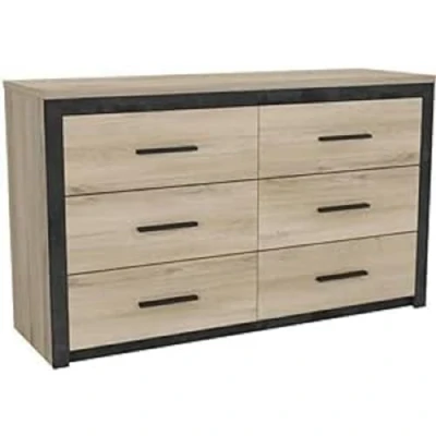 Abbildung von Demeyere Industrielle 6 Schubladen Schwarz 129,1 x 41,8 77,1 cm Kommode, Holzwerkstoff, Farbe: Eiche Kronberg und Grau Sidewalk