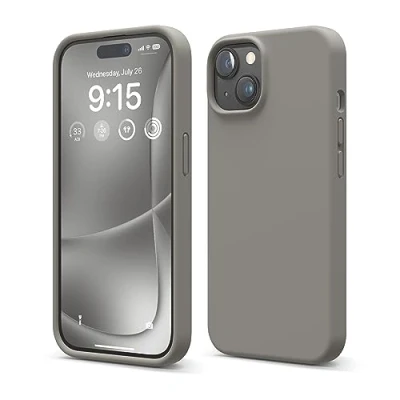 Abbildung von elago Flüssig Silikon Case Kompatibel mit iPhone 15 Hülle, Premium Handyhülle, Ganzkörper Schutzhülle [4 Lagige Stoßfeste Struktur], Kratzfestes Weiches Mikrofaserfutter (Mittelgrau)