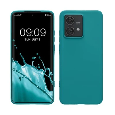 Abbildung von kwmobile Hülle kompatibel mit Motorola Edge 40 Neo weiches TPU Silikon Case Cover geeignet für kabelloses Laden Petrol