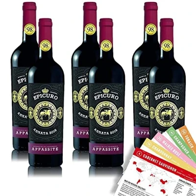 Abbildung von Epicuro Appassite Rosso Puglia IGP, trocken, sortenreines Weinpaket + VINOX Winecards (6x0,75l)